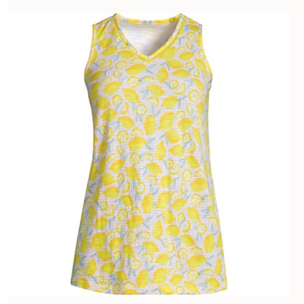 New! Lemon Print Tunic Length Sleeveless Top